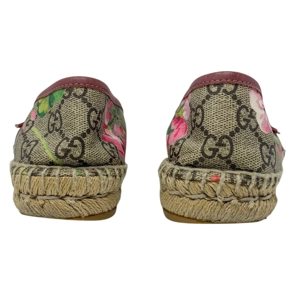 Gucci Bloom GG Supreme Monogram Canvas Pink Floral Print Espadrille Flats 34
